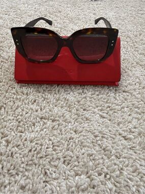 Fendi Tortoiseshell Cat-Eye Sunglasses with Red Case